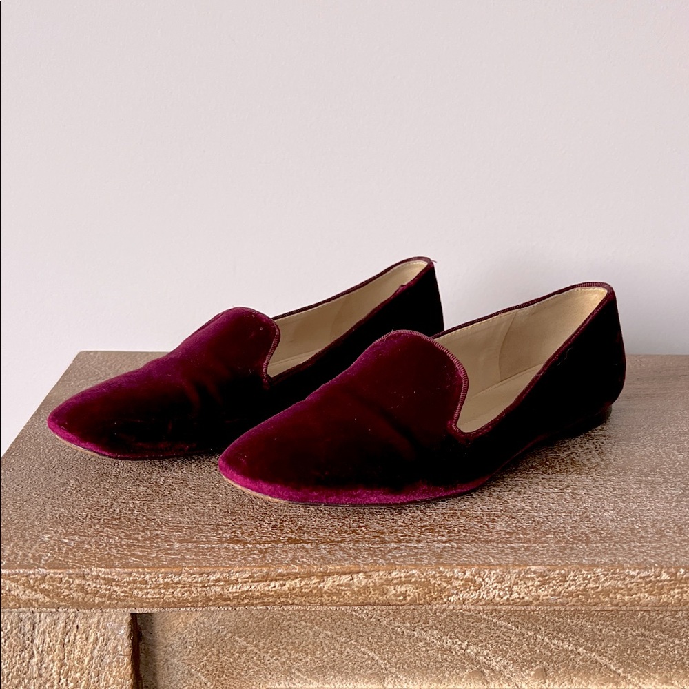 J. Crew Velvet Loafers in Rich Burgundy sz 7